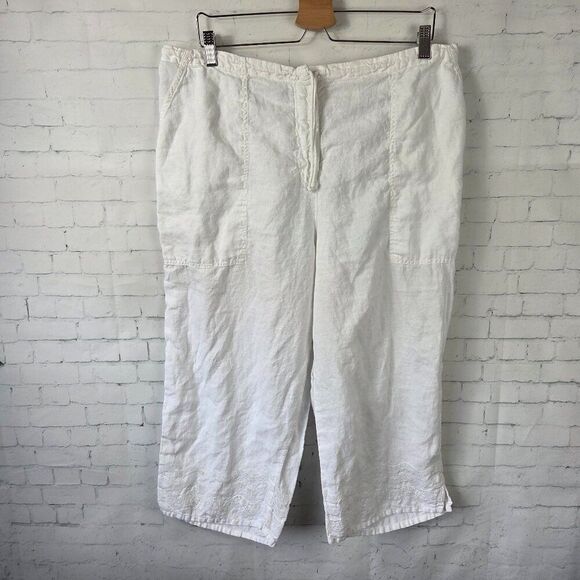 Johnny Was Item 100% Linen Capri Pants Plus Size 1X White VTG Made In USA Womens - Picture 1 of 12